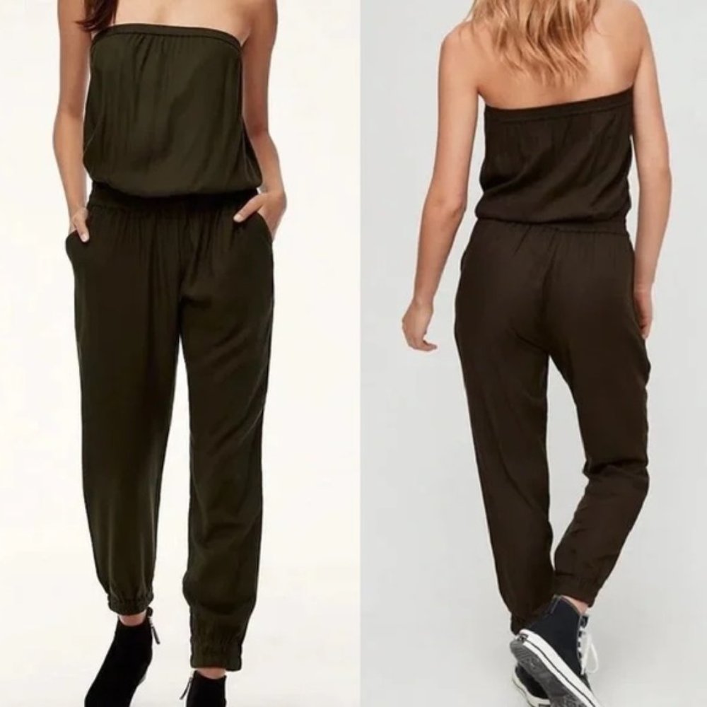 Aritzia Azure Skies Tabata Olive Strapless Jumpsuit